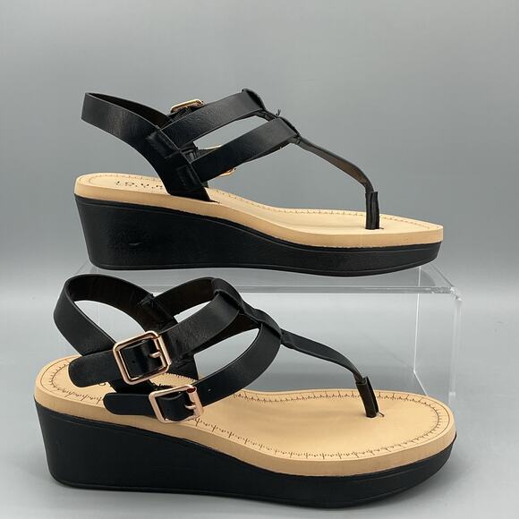 New Journee Collection Women’s Bianca Wedge Sandals Black Size 7 - Picture 1 of 11